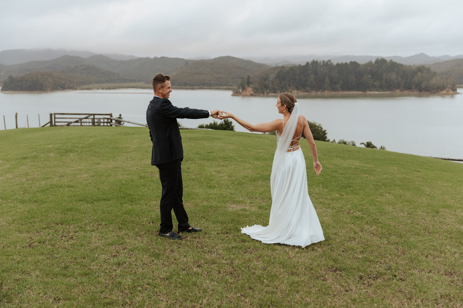New Zealand Russell Elopement bride and groom first dance
